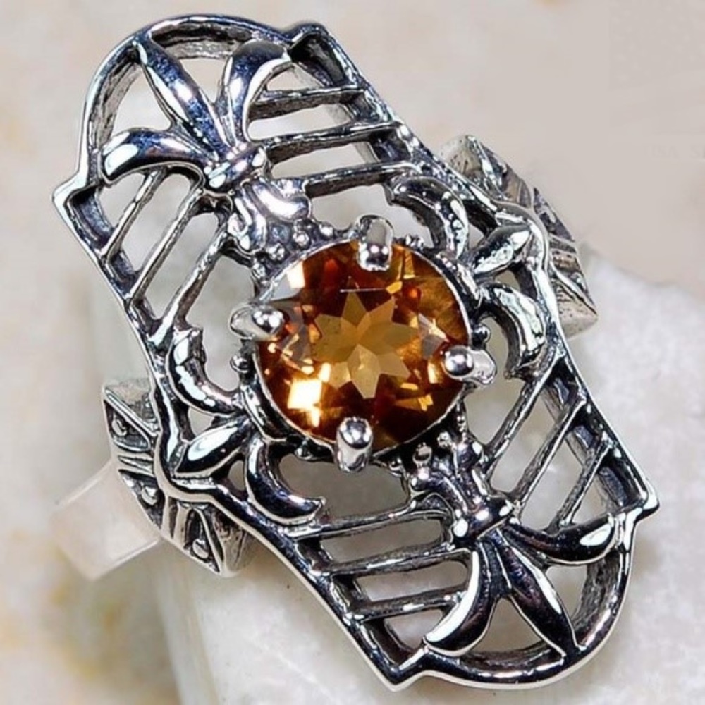 Victorian style citrine Ring 1CT, Silver